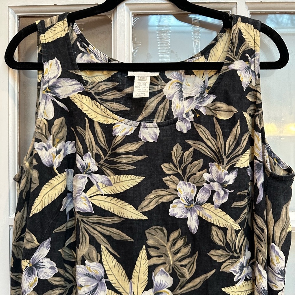 Vintage Jones New York Sport Linen Tropical Floral Midi Maxi Dress Chic Size 14W - Picture 2 of 10